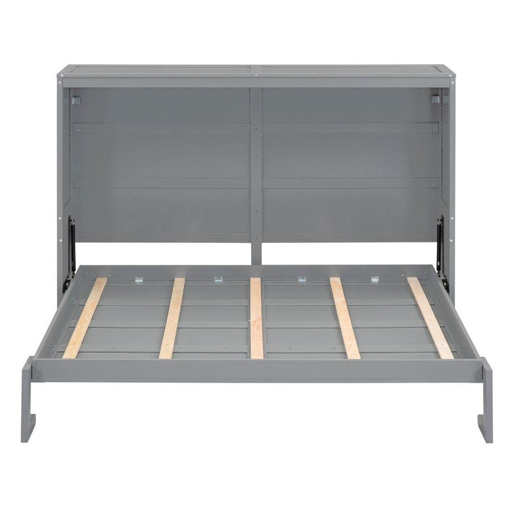 HomeRoots Gray Wood Full Murphy Bed - Space-Saving Design with Stylish Cabinet, Perfect for Guest Rooms & Studios 592839
