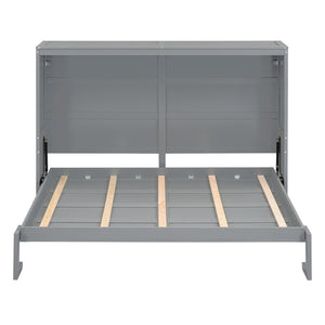 HomeRoots Gray Wood Full Murphy Bed - Space-Saving Design with Stylish Cabinet, Perfect for Guest Rooms & Studios 592839