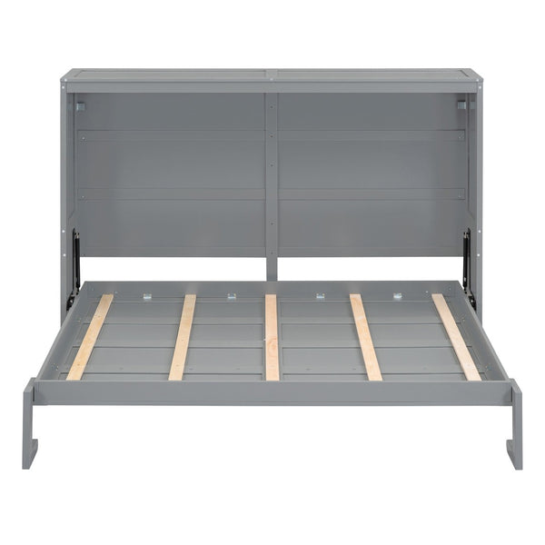 HomeRoots Gray Wood Full Murphy Bed - Space-Saving Design with Stylish Cabinet, Perfect for Guest Rooms & Studios 592839
