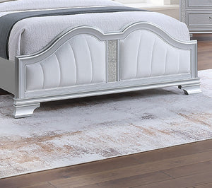 English Elm Contemporary Eastern King Bed with Led Headboard Usb Charging and Silver Upholstered Frame B011S02120