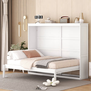 HomeRoots White Wood Full Murphy Bed - Space-Saving Design with Stylish Cabinet, Perfect for Guest Rooms & Studios 592840