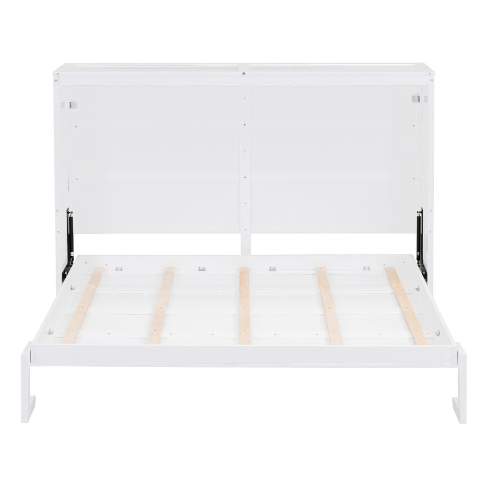 HomeRoots White Wood Full Murphy Bed - Space-Saving Design with Stylish Cabinet, Perfect for Guest Rooms & Studios 592840