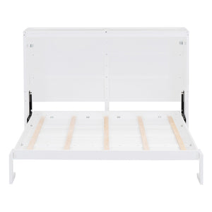 HomeRoots White Wood Full Murphy Bed - Space-Saving Design with Stylish Cabinet, Perfect for Guest Rooms & Studios 592840