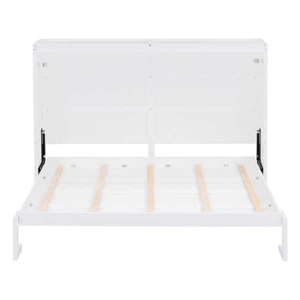 HomeRoots White Wood Full Murphy Bed - Space-Saving Design with Stylish Cabinet, Perfect for Guest Rooms & Studios 592840