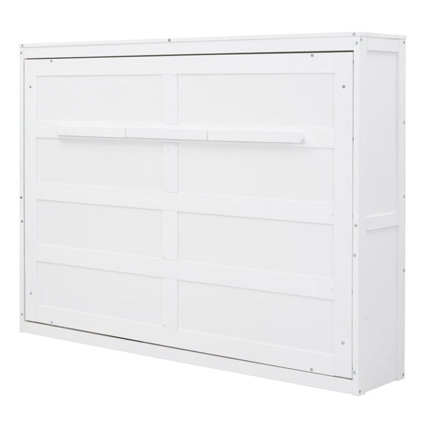 HomeRoots White Wood Full Murphy Bed - Space-Saving Design with Stylish Cabinet, Perfect for Guest Rooms & Studios 592840