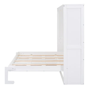 HomeRoots White Wood Full Murphy Bed - Space-Saving Design with Stylish Cabinet, Perfect for Guest Rooms & Studios 592840