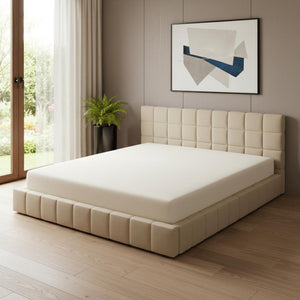 HomeRoots Beige Tufted Upholstered Full Day Bed - Versatile Seating & Sleeping Solution for Any Space 592843