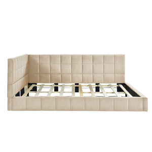 HomeRoots Beige Tufted Upholstered Full Day Bed - Versatile Seating & Sleeping Solution for Any Space 592843