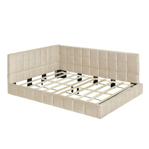 HomeRoots Beige Tufted Upholstered Full Day Bed - Versatile Seating & Sleeping Solution for Any Space 592843