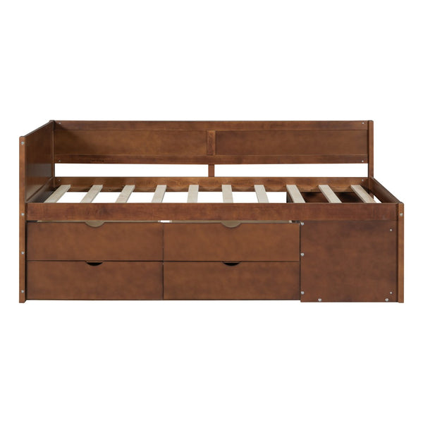 HomeRoots Walnut Twin Day Bed with Drawers - Elegant Solid Wood Design for Versatile Seating & Sleeping Solutions 592844
