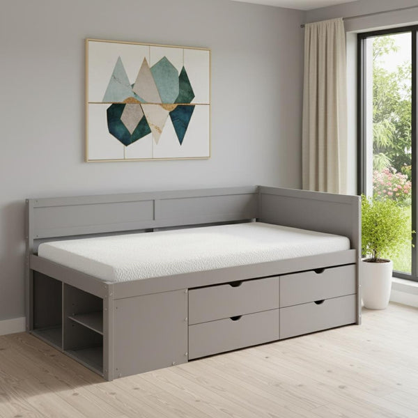 HomeRoots Gray Wood Twin Day Bed with Stylish Drawers - Versatile Seating & Sleeping Solution for Any Space 592845