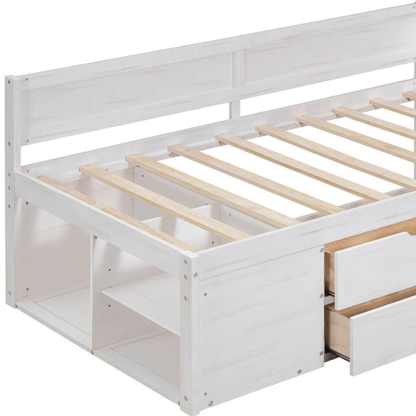 HomeRoots White Wood Twin Day Bed with Drawers – Stylish, Versatile, and Space-Saving Comfort for Any Room! 592846