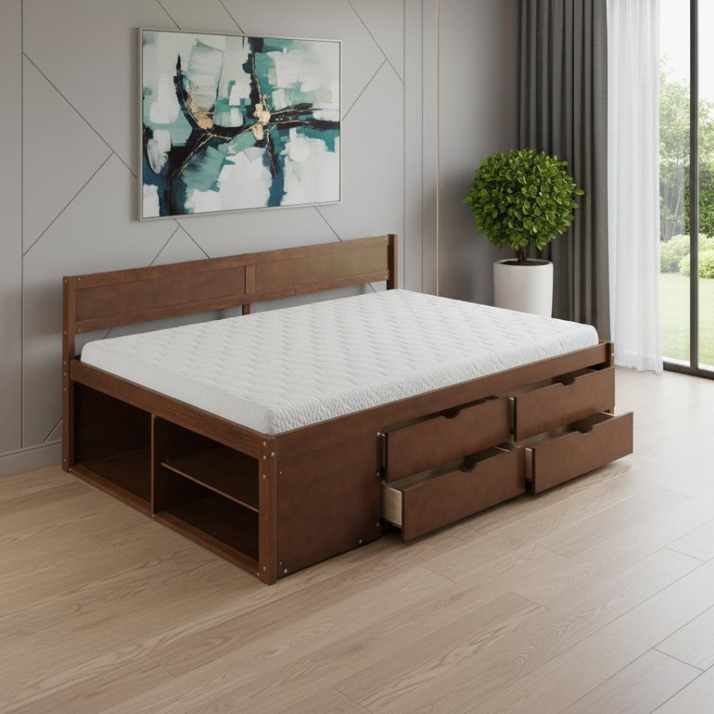 HomeRoots Walnut Wood Full Day Bed with Drawers - Elegant Multi-Functional Design for Stylish Living Spaces 592847