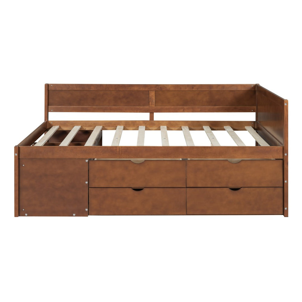 HomeRoots Walnut Wood Full Day Bed with Drawers - Elegant Multi-Functional Design for Stylish Living Spaces 592847
