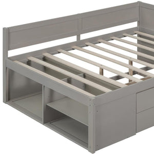 HomeRoots Gray Wood Full Daybed with Drawers - Stylish, Versatile Seating & Sleeping Solution for Any Room 592848