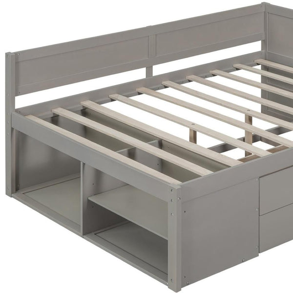 HomeRoots Gray Wood Full Daybed with Drawers - Stylish, Versatile Seating & Sleeping Solution for Any Room 592848