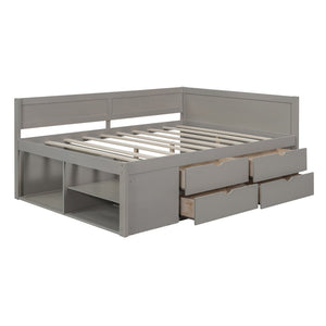 HomeRoots Gray Wood Full Daybed with Drawers - Stylish, Versatile Seating & Sleeping Solution for Any Room 592848