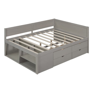 HomeRoots Gray Wood Full Daybed with Drawers - Stylish, Versatile Seating & Sleeping Solution for Any Room 592848