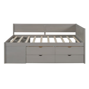 HomeRoots Gray Wood Full Daybed with Drawers - Stylish, Versatile Seating & Sleeping Solution for Any Room 592848