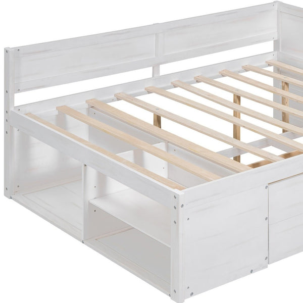 HomeRoots White Wood Full Day Bed with Drawers – Stylish Multi-Functional Sofa & Sleep Solution for Any Space 592849