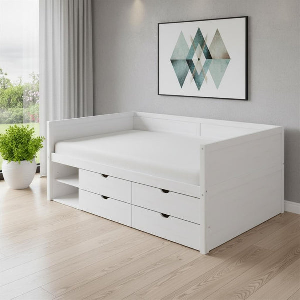HomeRoots White Wood Full Day Bed with Drawers – Stylish Multi-Functional Sofa & Sleep Solution for Any Space 592849