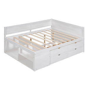 HomeRoots White Wood Full Day Bed with Drawers – Stylish Multi-Functional Sofa & Sleep Solution for Any Space 592849