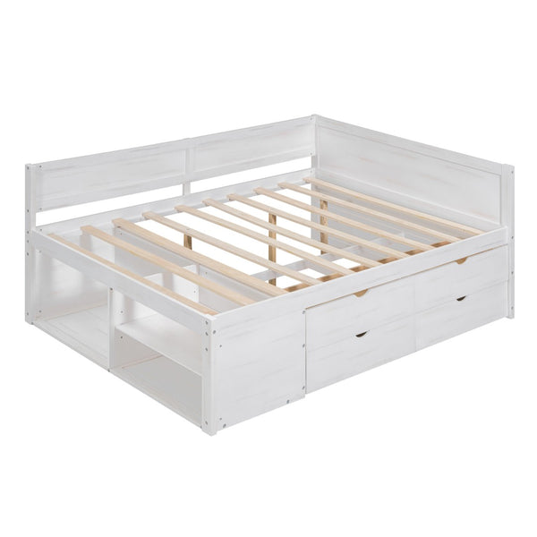 HomeRoots White Wood Full Day Bed with Drawers – Stylish Multi-Functional Sofa & Sleep Solution for Any Space 592849