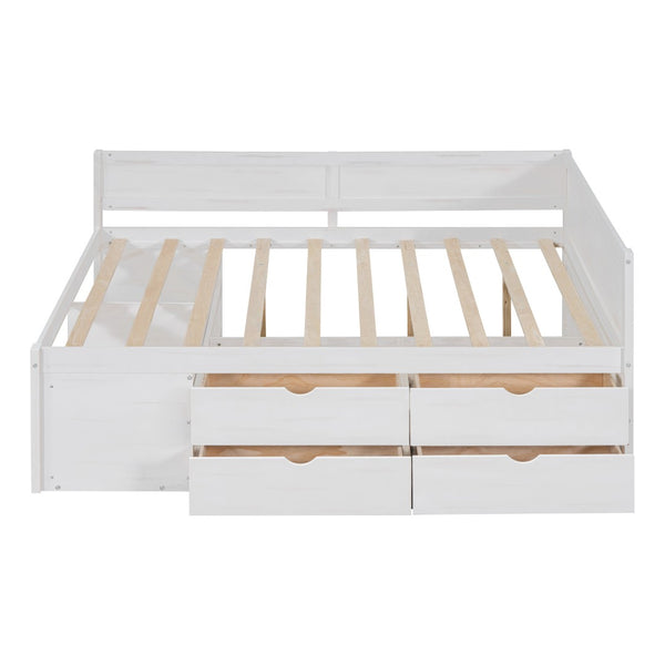 HomeRoots White Wood Full Day Bed with Drawers – Stylish Multi-Functional Sofa & Sleep Solution for Any Space 592849