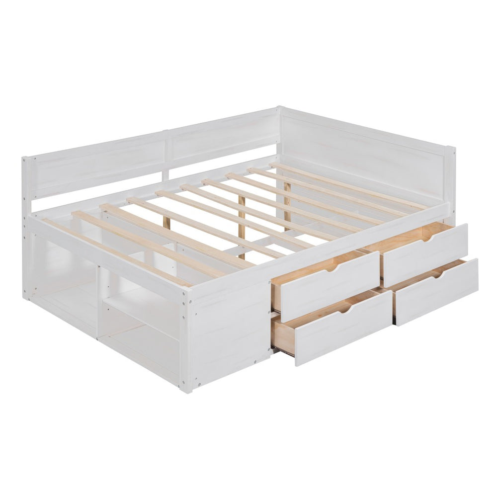 HomeRoots White Wood Full Day Bed with Drawers – Stylish Multi-Functional Sofa & Sleep Solution for Any Space 592849