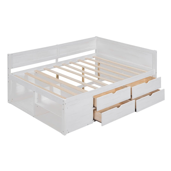HomeRoots White Wood Full Day Bed with Drawers – Stylish Multi-Functional Sofa & Sleep Solution for Any Space 592849
