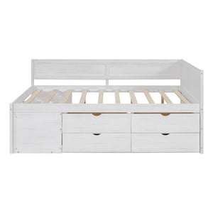 HomeRoots White Wood Full Day Bed with Drawers – Stylish Multi-Functional Sofa & Sleep Solution for Any Space 592849