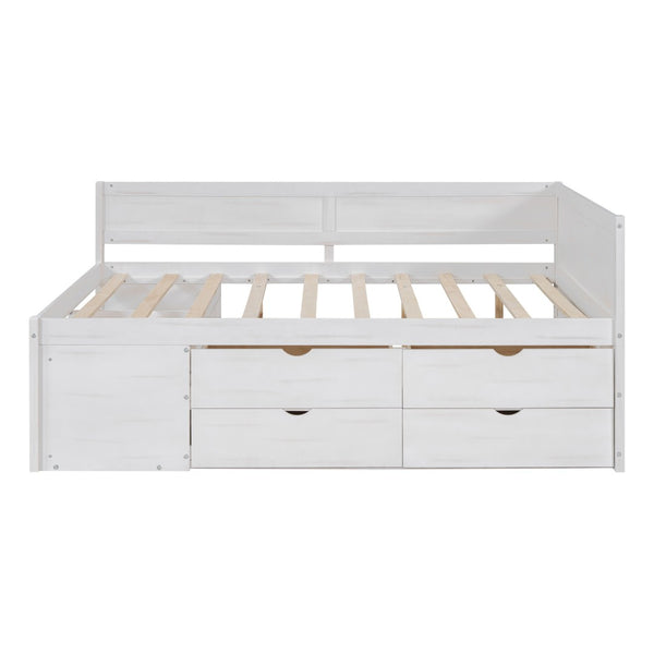HomeRoots White Wood Full Day Bed with Drawers – Stylish Multi-Functional Sofa & Sleep Solution for Any Space 592849