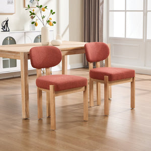 English Elm Wooden Wingback Dining Chairs Chenille Upholstered Set for Farmhouse Kitchen Dark Orange W3244P457881