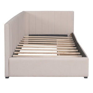 HomeRoots Beige Tufted Upholstered Twin Day Bed with Storage Drawers - Stylish Comfort for Any Space 592850