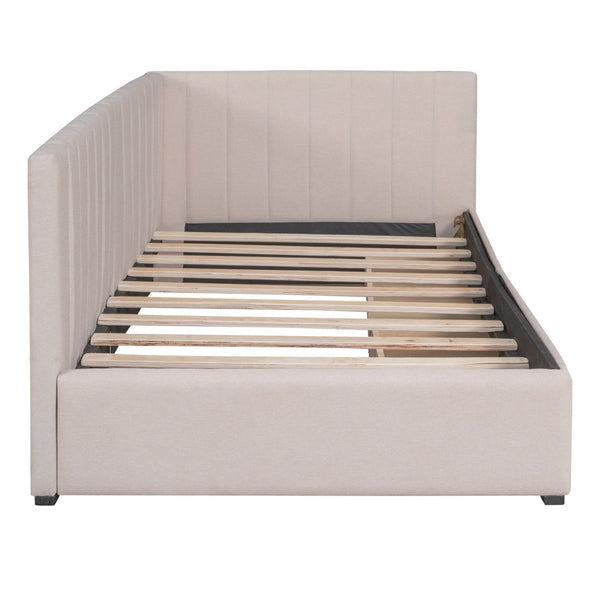 HomeRoots Beige Tufted Upholstered Twin Day Bed with Storage Drawers - Stylish Comfort for Any Space 592850
