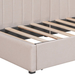 HomeRoots Beige Tufted Upholstered Twin Day Bed with Storage Drawers - Stylish Comfort for Any Space 592850