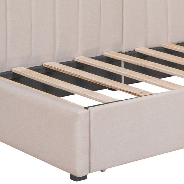 HomeRoots Beige Tufted Upholstered Twin Day Bed with Storage Drawers - Stylish Comfort for Any Space 592850