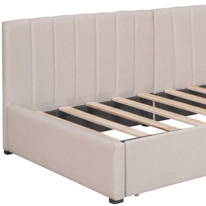 HomeRoots Beige Tufted Upholstered Twin Day Bed with Storage Drawers - Stylish Comfort for Any Space 592850