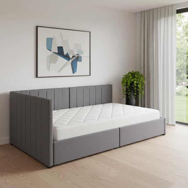 HomeRoots Gray Tufted Upholstered Twin Daybed with Storage Drawers – Stylish, Versatile, and Cozy Design for Any Room 592851