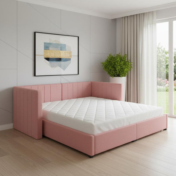 HomeRoots Pink Tufted Upholstered Twin Day Bed with Stylish Drawers – Versatile Comfort for Any Space! 592852