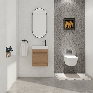 English Elm 18'' Floating Vanity with White Resin Sink, Soft-Close Door, Open Shelf Storage, Water-Resistant Finish W99936260