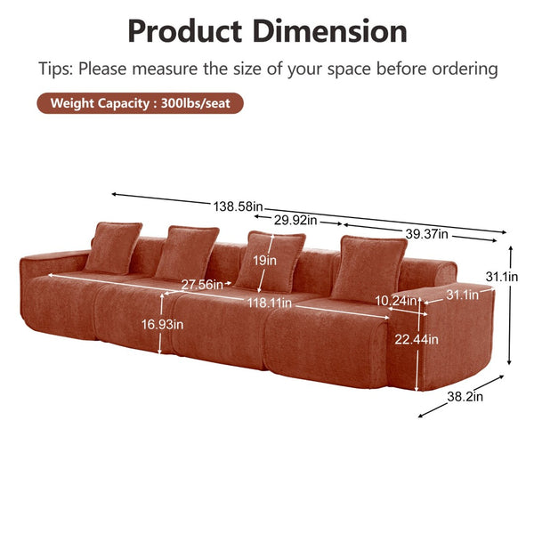English Elm Streamlined Velvet Modular Sofa Four Seat Deep Cloud Foam French Piping Living Room Red W3041S00361