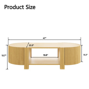 English Elm Oval Fluted Rubberwood Coffee Table with Open Storage Shelf for Living Room Natural N735P369880N