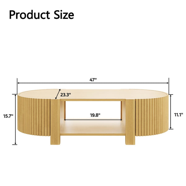 English Elm Oval Fluted Rubberwood Coffee Table with Open Storage Shelf for Living Room Natural N735P369880N