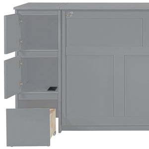 HomeRoots Gray Wood Full Murphy Bed with USB Port - Space-Saving Design, Modern Style for Small Rooms & Guests 592881