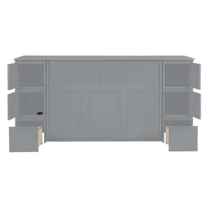 HomeRoots Gray Wood Full Murphy Bed with USB Port - Space-Saving Design, Modern Style for Small Rooms & Guests 592881