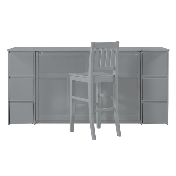 HomeRoots Gray Wood Full Murphy Bed with USB Port - Space-Saving Design, Modern Style for Small Rooms & Guests 592881