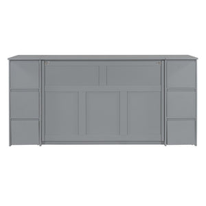 HomeRoots Gray Wood Full Murphy Bed with USB Port - Space-Saving Design, Modern Style for Small Rooms & Guests 592881
