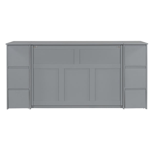HomeRoots Gray Wood Full Murphy Bed with USB Port - Space-Saving Design, Modern Style for Small Rooms & Guests 592881