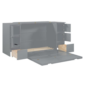 HomeRoots Gray Wood Full Murphy Bed with USB Port - Space-Saving Design, Modern Style for Small Rooms & Guests 592881
